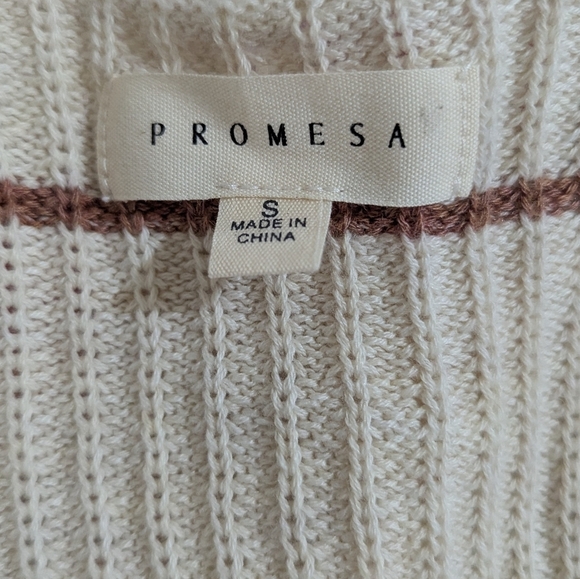Promesa Oversized Slouchy Striped Cream And Brown Sweater Size Small F - Picture 3 of 5